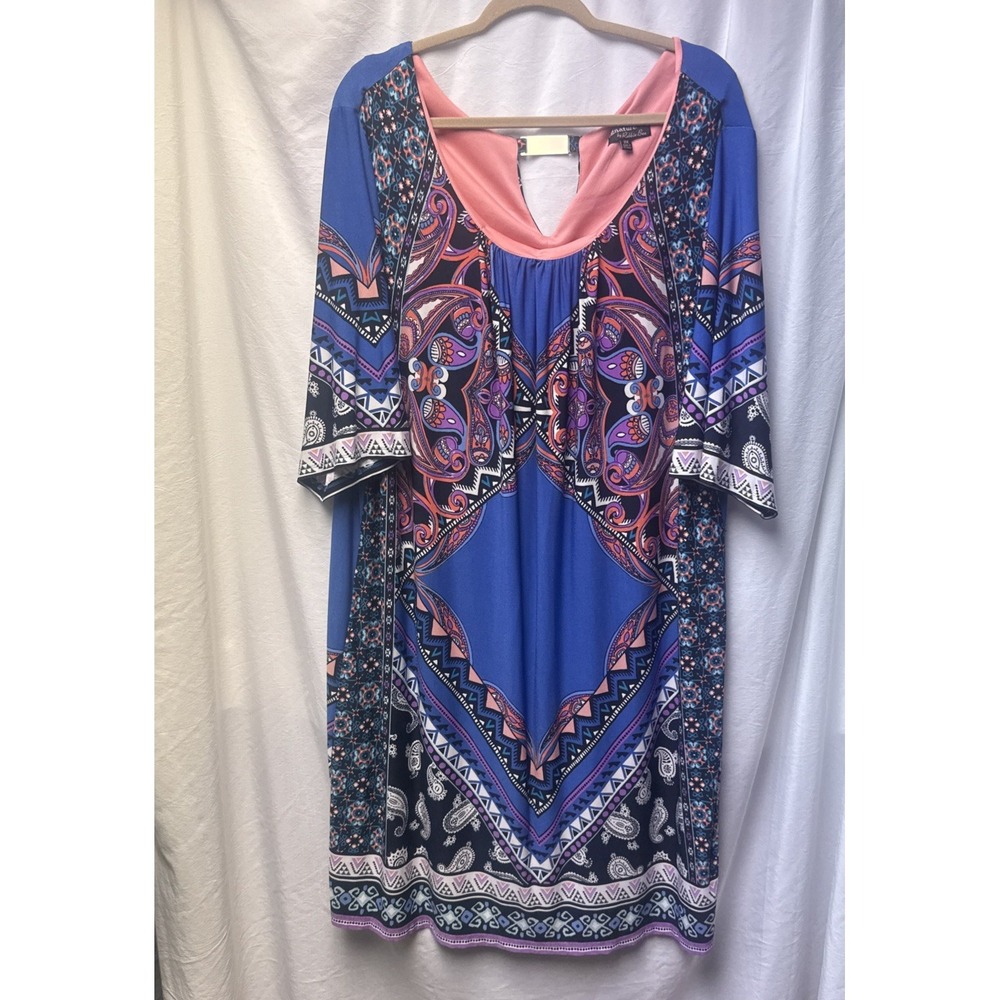 Signature By Robbie Bee Women's Size 3X Short Sleeve Buckle Detail Printed Dress